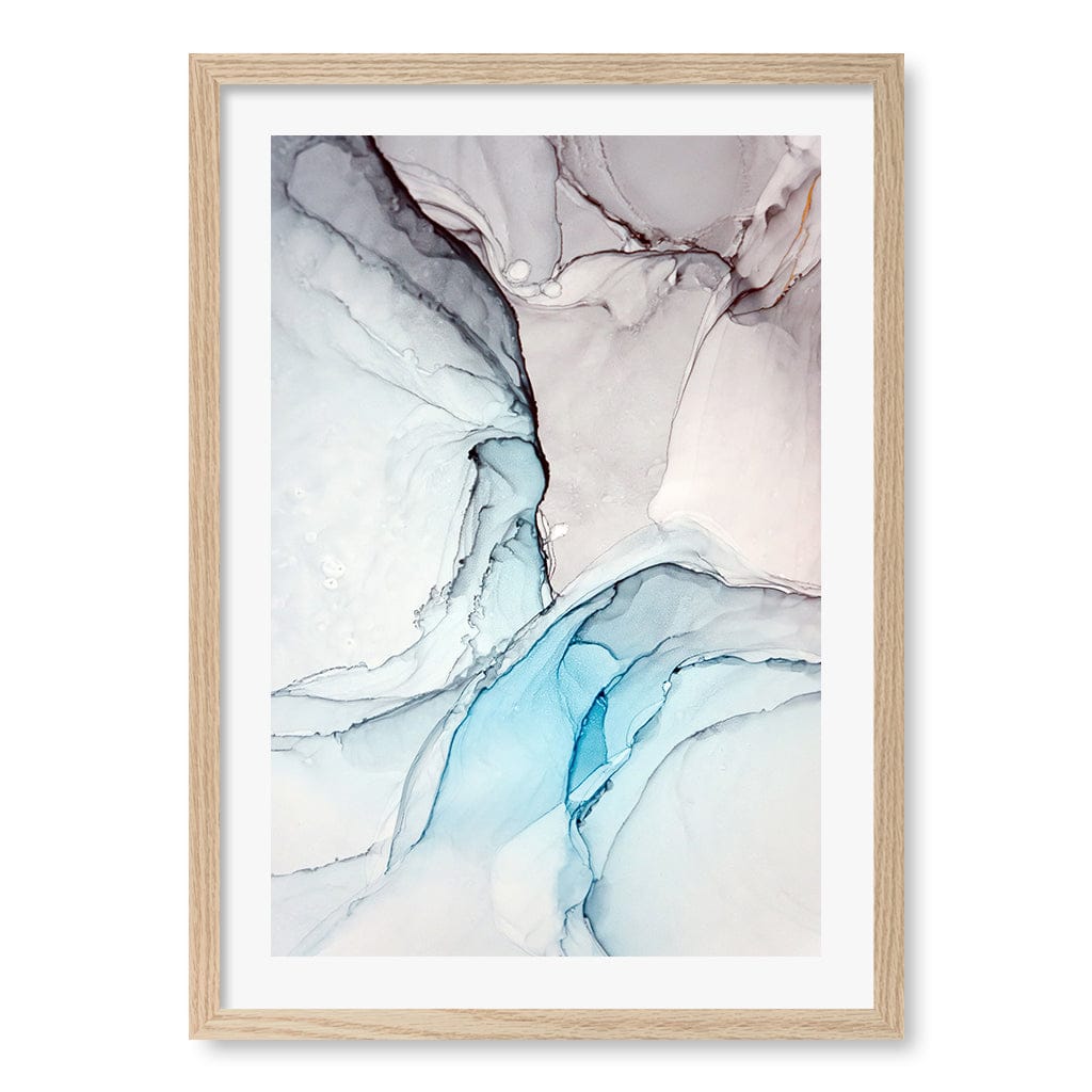 Blue Black Abstract Ink Part 2 Wall Art Print A2 (42 x 59.4cm) / Natural Oak Frame / White Border from our Australian Made Framed Wall Art, Prints & Posters collection by Profile Australia