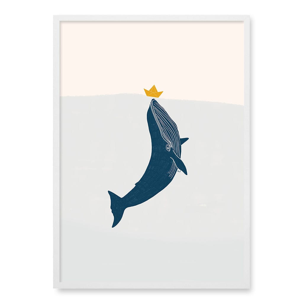 Blue Whale Sailing Boat Wall Art Print A1 (59.4 x 84.1cm) / Matte White Frame / No Border from our Australian Made Framed Wall Art, Prints & Posters collection by Profile Products (Australia) Pty Ltd