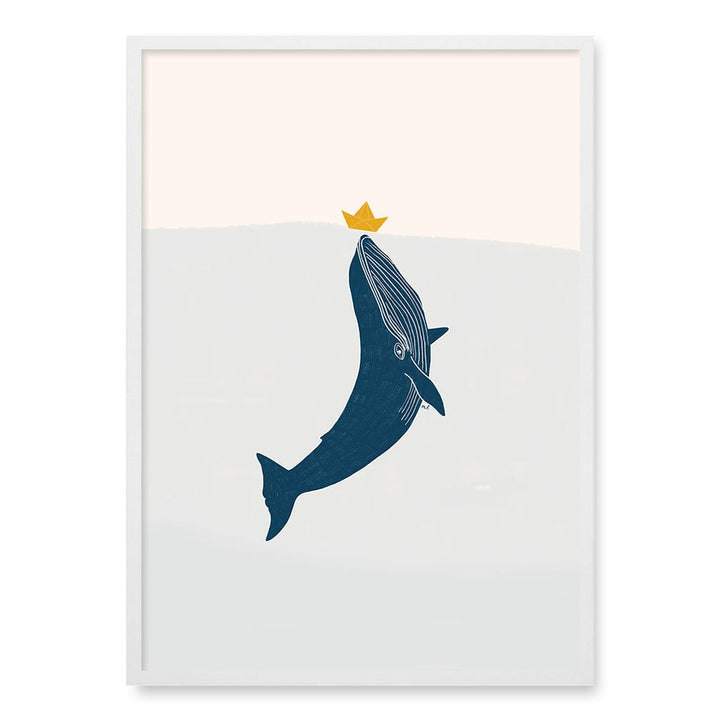 Blue Whale Sailing Boat Wall Art Print A1 (59.4 x 84.1cm) / Matte White Frame / No Border from our Australian Made Framed Wall Art, Prints & Posters collection by Profile Products (Australia) Pty Ltd