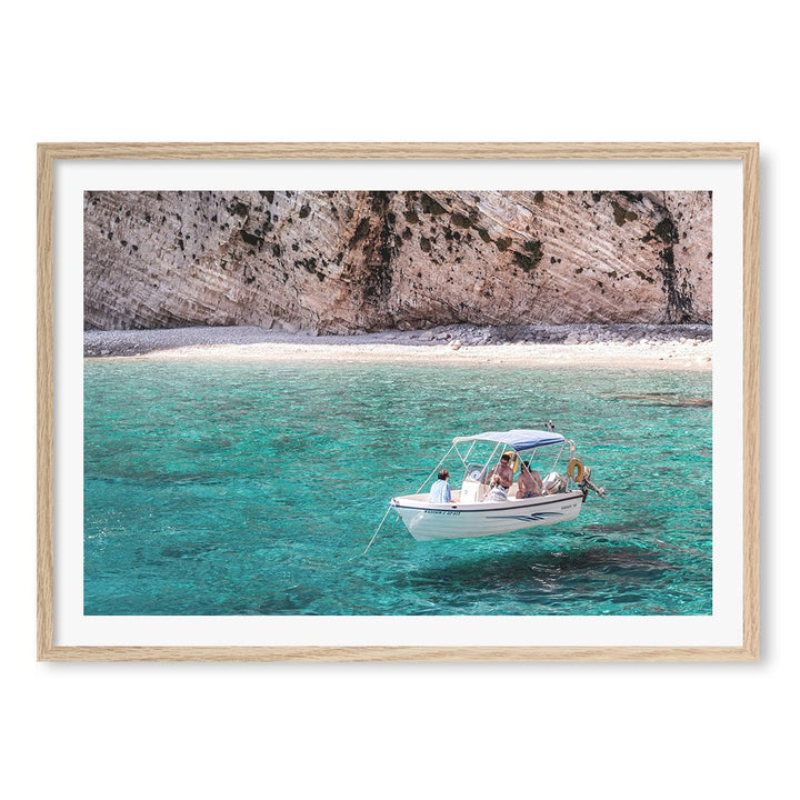 Boat in Emerald Waters Wall Art Print A1 (59.4 x 84.1cm) / Natural Oak Frame / White Border from our Australian Made Framed Wall Art, Prints & Posters collection by Profile Products (Australia) Pty Ltd