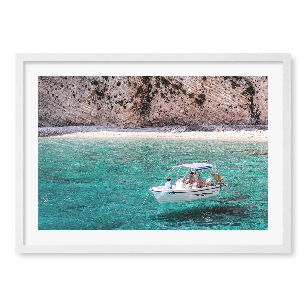 Boat in Emerald Waters Wall Art Print A2 (42 x 59.4cm) / Matte White Frame / White Border from our Australian Made Framed Wall Art, Prints & Posters collection by Profile Products (Australia) Pty Ltd