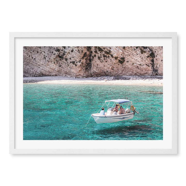 Boat in Emerald Waters Wall Art Print A2 (42 x 59.4cm) / Matte White Frame / White Border from our Australian Made Framed Wall Art, Prints & Posters collection by Profile Products (Australia) Pty Ltd