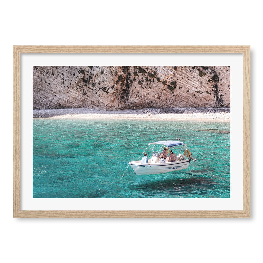 Boat in Emerald Waters Wall Art Print A2 (42 x 59.4cm) / Natural Oak Frame / White Border from our Australian Made Framed Wall Art, Prints & Posters collection by Profile Products (Australia) Pty Ltd