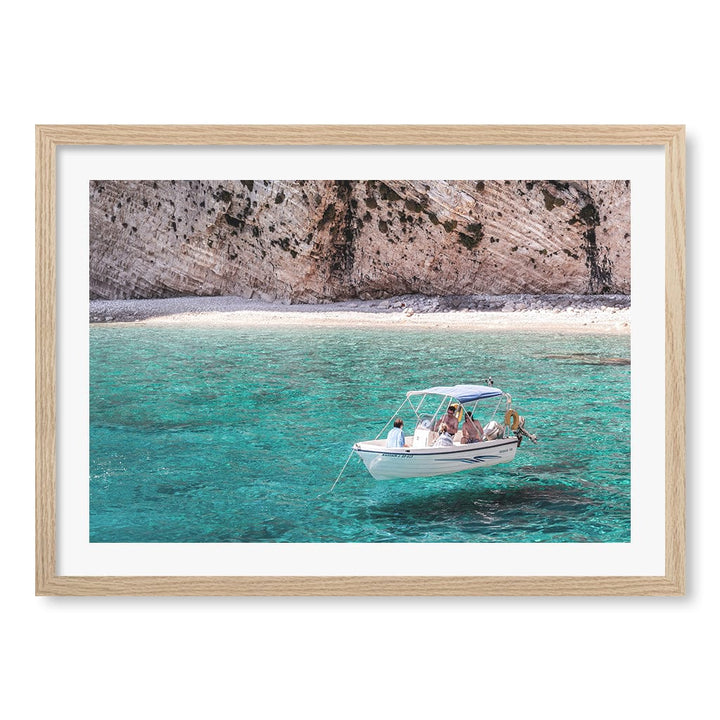 Boat in Emerald Waters Wall Art Print A2 (42 x 59.4cm) / Natural Oak Frame / White Border from our Australian Made Framed Wall Art, Prints & Posters collection by Profile Products (Australia) Pty Ltd