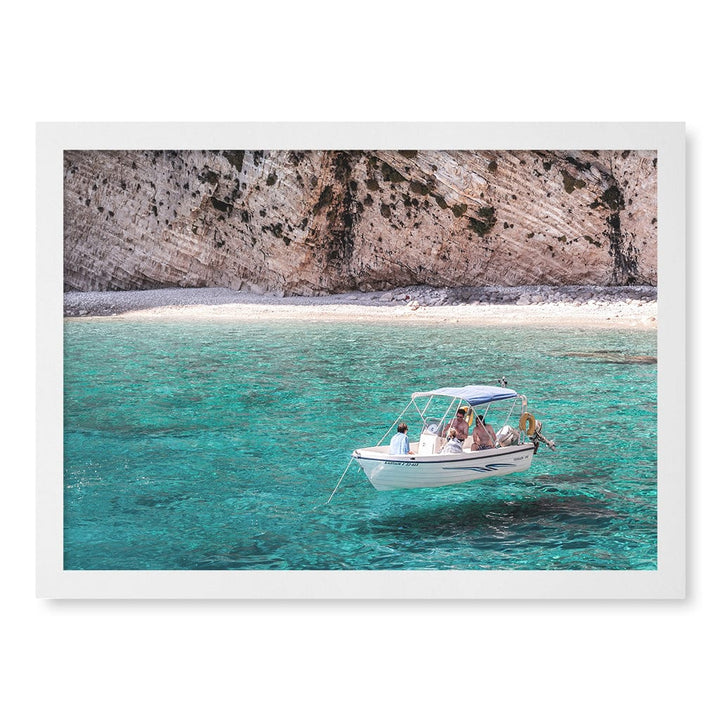 Boat in Emerald Waters Wall Art Print A3 (29.7 x 42cm) / Matte White Frame / No Border from our Australian Made Framed Wall Art, Prints & Posters collection by Profile Products (Australia) Pty Ltd
