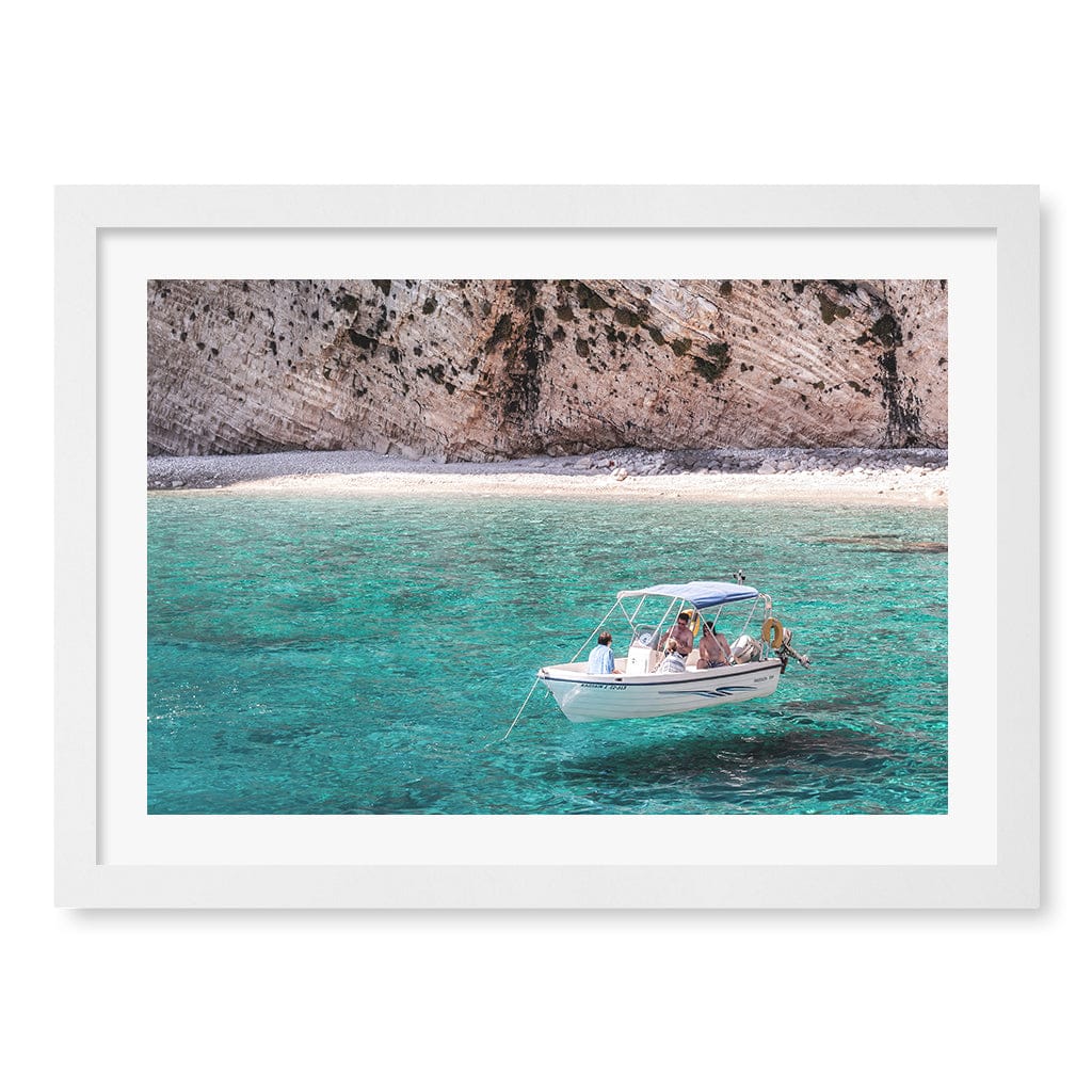 Boat in Emerald Waters Wall Art Print A3 (29.7 x 42cm) / Matte White Frame / White Border from our Australian Made Framed Wall Art, Prints & Posters collection by Profile Products (Australia) Pty Ltd