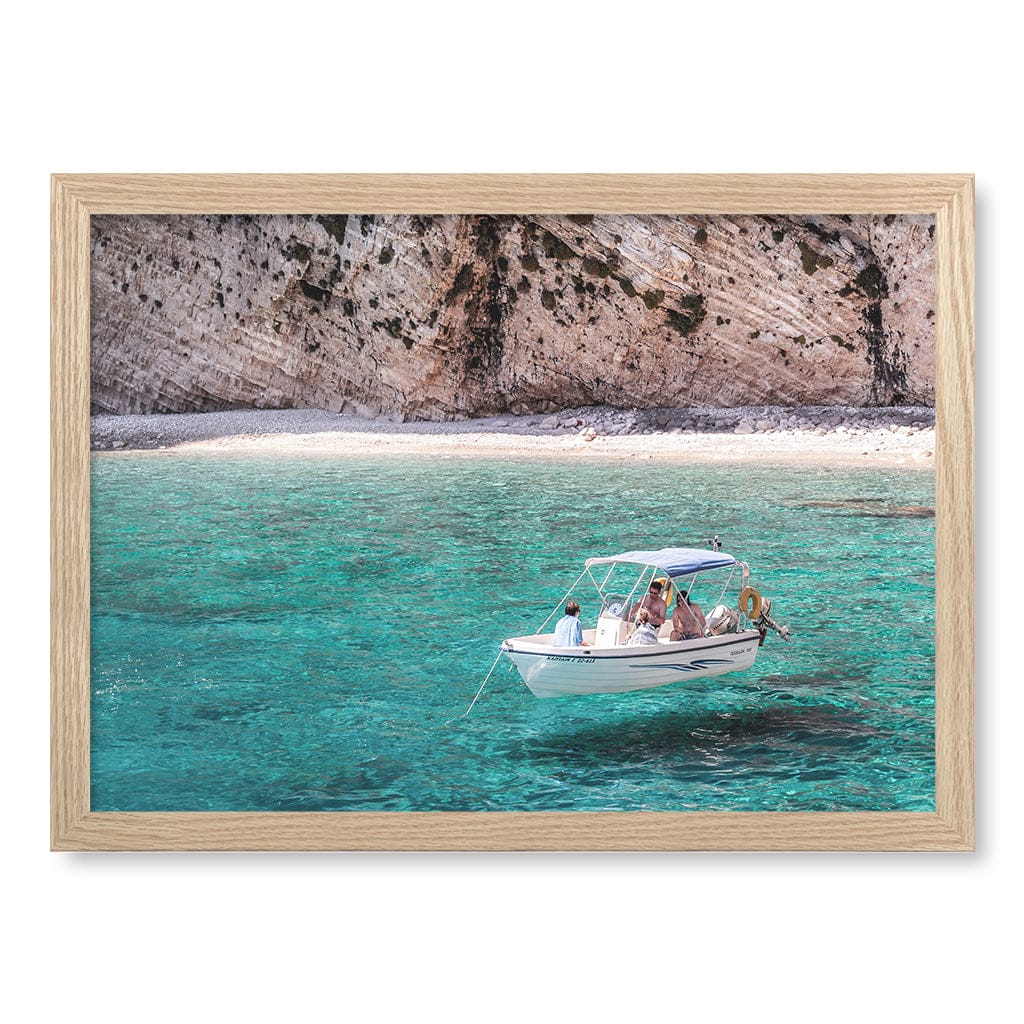 Boat in Emerald Waters Wall Art Print A3 (29.7 x 42cm) / Natural Oak Frame / No Border from our Australian Made Framed Wall Art, Prints & Posters collection by Profile Products (Australia) Pty Ltd