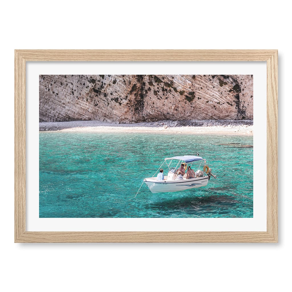 Boat in Emerald Waters Wall Art Print A3 (29.7 x 42cm) / Natural Oak Frame / White Border from our Australian Made Framed Wall Art, Prints & Posters collection by Profile Products (Australia) Pty Ltd