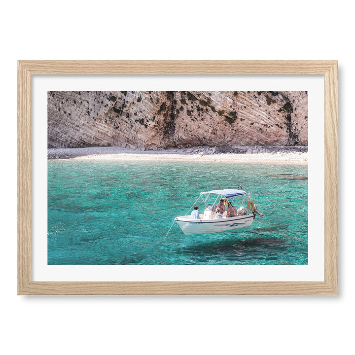 Boat in Emerald Waters Wall Art Print A3 (29.7 x 42cm) / Natural Oak Frame / White Border from our Australian Made Framed Wall Art, Prints & Posters collection by Profile Products (Australia) Pty Ltd