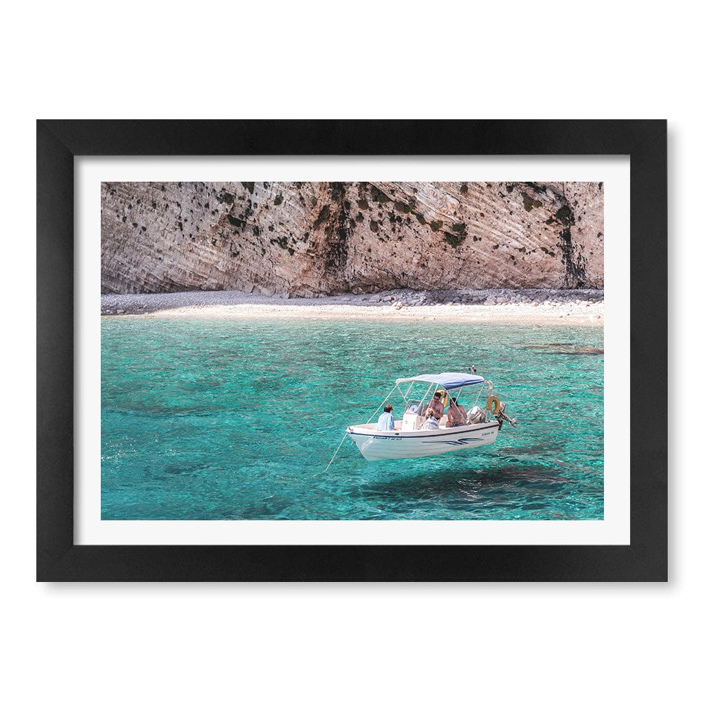 Boat in Emerald Waters Wall Art Print A4 (21 x 29.7cm) / Matte Black Frame / White Border from our Australian Made Framed Wall Art, Prints & Posters collection by Profile Products (Australia) Pty Ltd