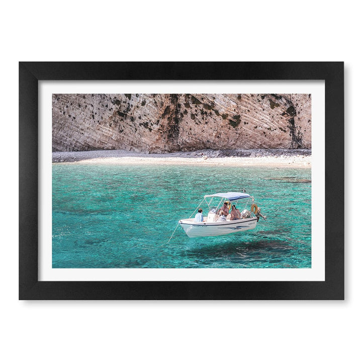 Boat in Emerald Waters Wall Art Print A4 (21 x 29.7cm) / Matte Black Frame / White Border from our Australian Made Framed Wall Art, Prints & Posters collection by Profile Products (Australia) Pty Ltd