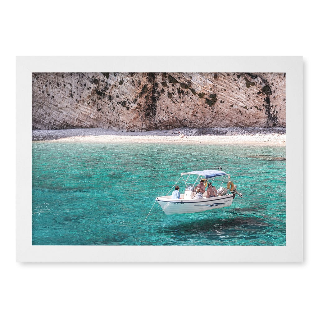 Boat in Emerald Waters Wall Art Print A4 (21 x 29.7cm) / Matte White Frame / No Border from our Australian Made Framed Wall Art, Prints & Posters collection by Profile Products (Australia) Pty Ltd