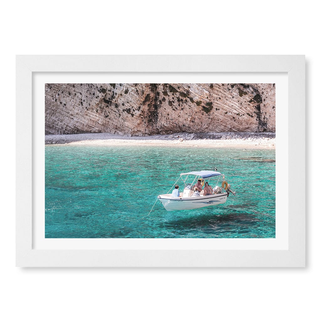 Boat in Emerald Waters Wall Art Print A4 (21 x 29.7cm) / Matte White Frame / White Border from our Australian Made Framed Wall Art, Prints & Posters collection by Profile Products (Australia) Pty Ltd