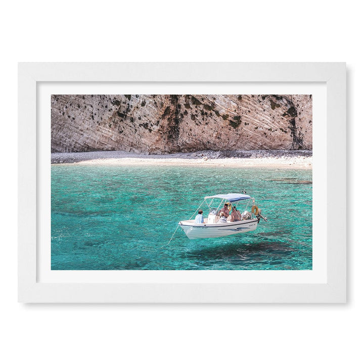 Boat in Emerald Waters Wall Art Print A4 (21 x 29.7cm) / Matte White Frame / White Border from our Australian Made Framed Wall Art, Prints & Posters collection by Profile Products (Australia) Pty Ltd
