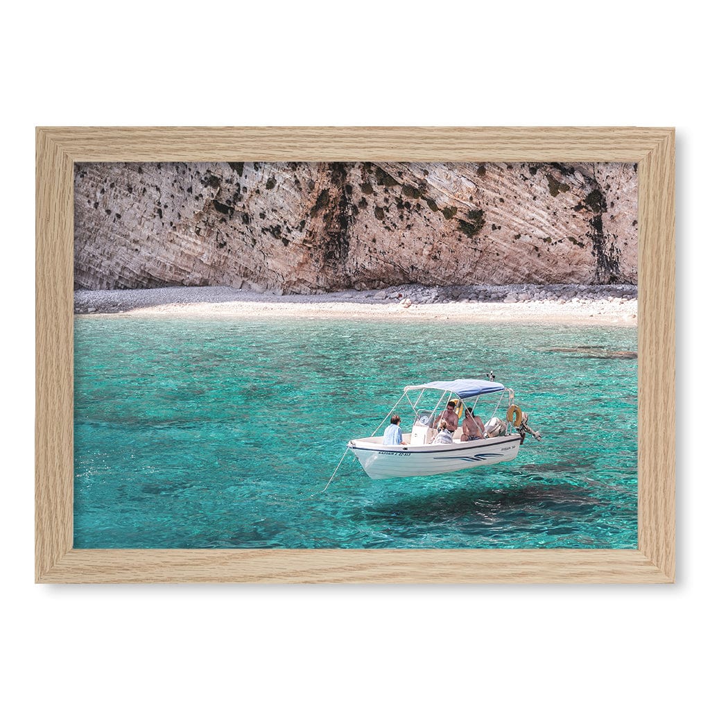 Boat in Emerald Waters Wall Art Print A4 (21 x 29.7cm) / Natural Oak Frame / No Border from our Australian Made Framed Wall Art, Prints & Posters collection by Profile Products (Australia) Pty Ltd