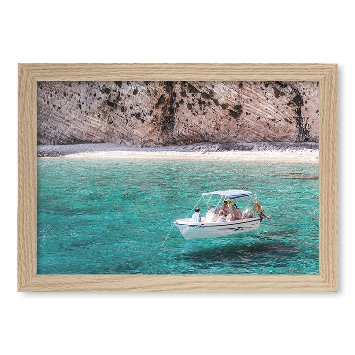 Boat in Emerald Waters Wall Art Print A4 (21 x 29.7cm) / Natural Oak Frame / No Border from our Australian Made Framed Wall Art, Prints & Posters collection by Profile Products (Australia) Pty Ltd