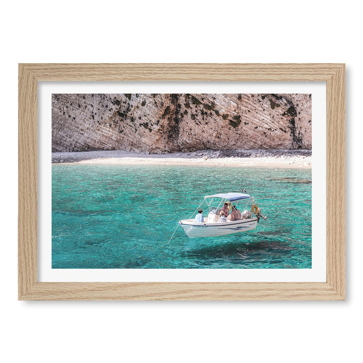 Boat in Emerald Waters Wall Art Print A4 (21 x 29.7cm) / Natural Oak Frame / White Border from our Australian Made Framed Wall Art, Prints & Posters collection by Profile Products (Australia) Pty Ltd