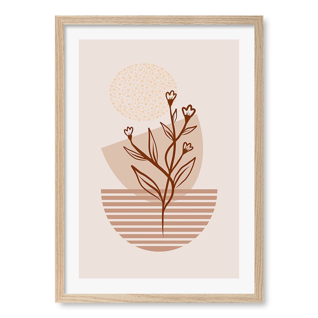 Boho Plant Lines One Wall Art Print A2 (42 x 59.4cm) / Natural Oak Frame / White Border from our Australian Made Framed Wall Art, Prints & Posters collection by Profile Australia