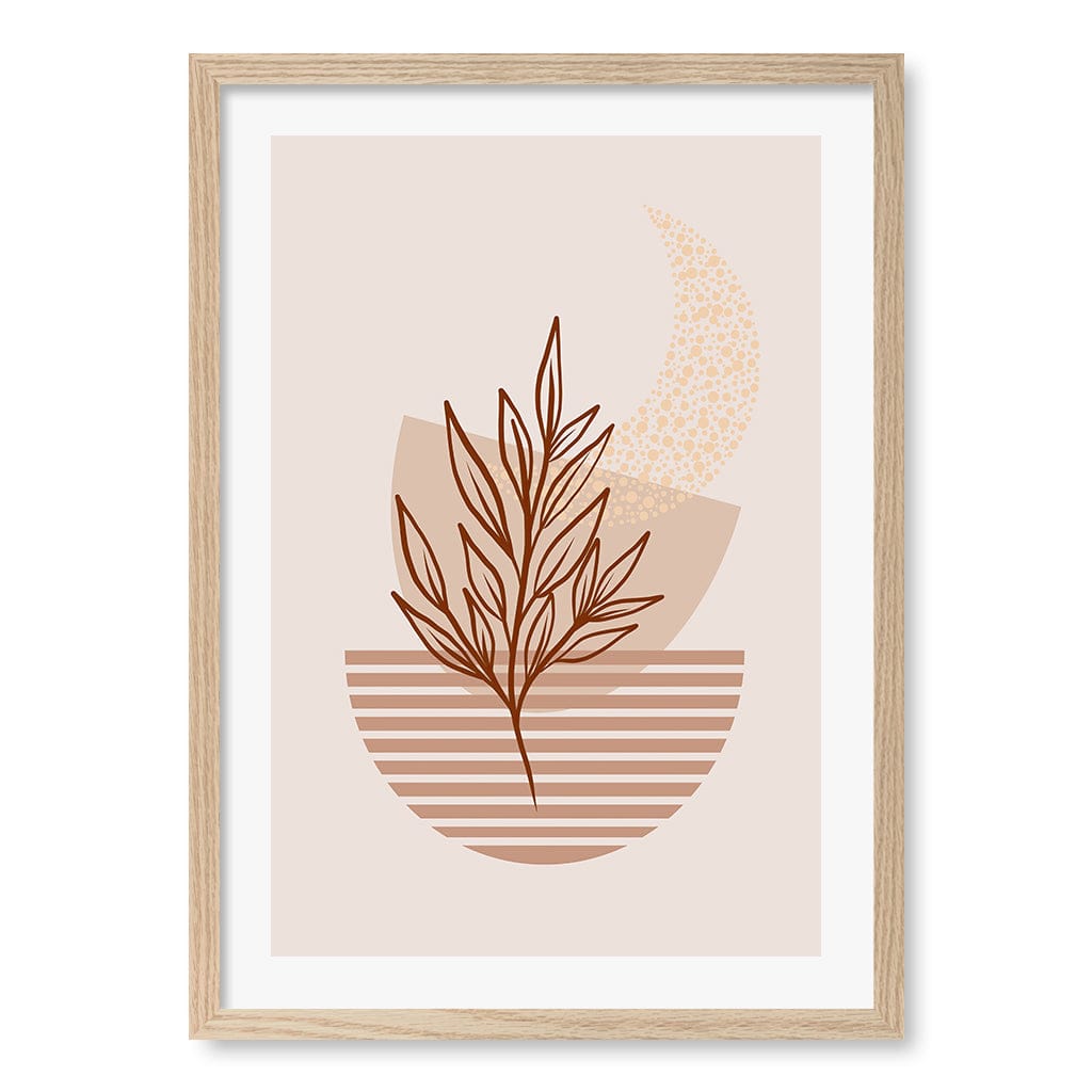 Boho Plant Lines Three Wall Art Print A2 (42 x 59.4cm) / Natural Oak Frame / White Border from our Australian Made Framed Wall Art, Prints & Posters collection by Profile Australia