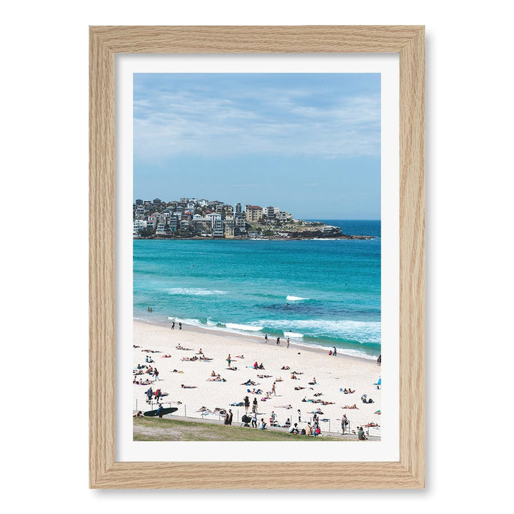 Bondi Beach Life Wall Art Print A4 (21 x 29.7cm) / Natural Oak Frame / White Border from our Australian Made Framed Wall Art, Prints & Posters collection by Profile Products (Australia) Pty Ltd