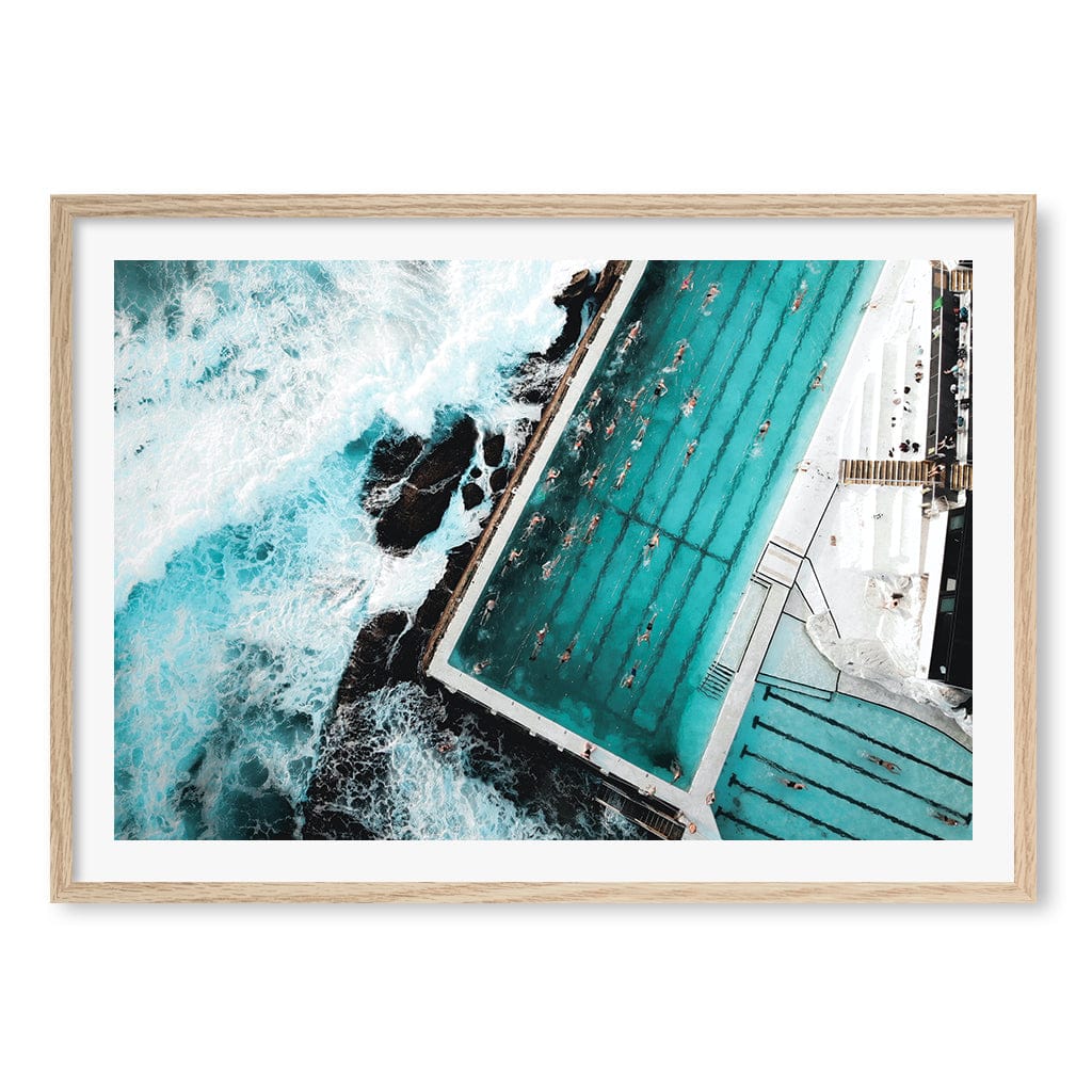 Bondi Icebergs Doing Laps Wall Art Print A1 (59.4 x 84.1cm) / Natural Oak Frame / White Border from our Australian Made Framed Wall Art, Prints & Posters collection by Profile Products (Australia) Pty Ltd