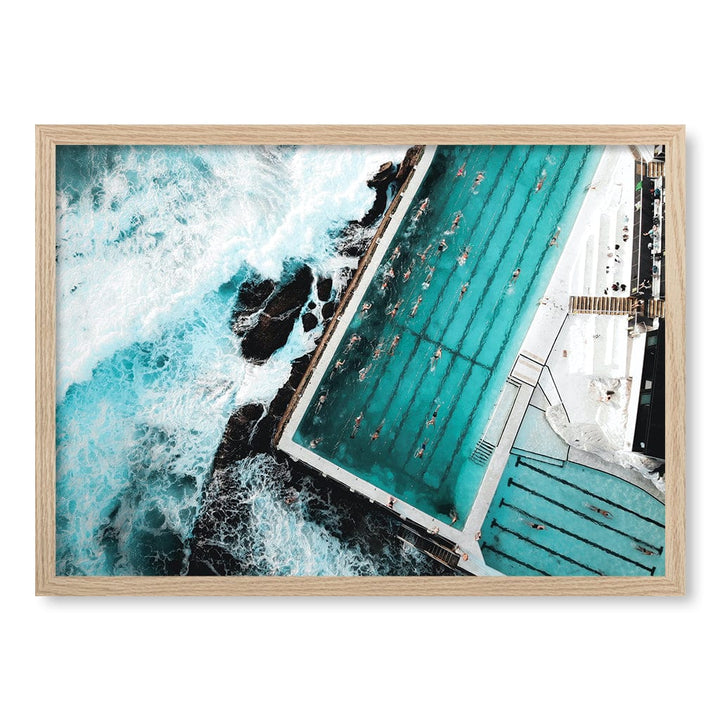 Bondi Icebergs Doing Laps Wall Art Print A2 (42 x 59.4cm) / Natural Oak Frame / No Border from our Australian Made Framed Wall Art, Prints & Posters collection by Profile Products (Australia) Pty Ltd