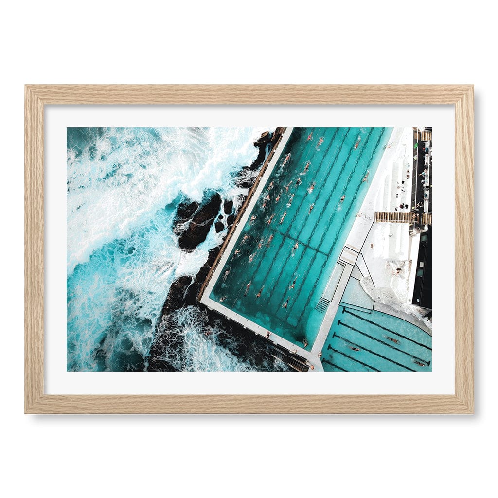 Bondi Icebergs Doing Laps Wall Art Print A3 (29.7 x 42cm) / Natural Oak Frame / White Border from our Australian Made Framed Wall Art, Prints & Posters collection by Profile Products (Australia) Pty Ltd