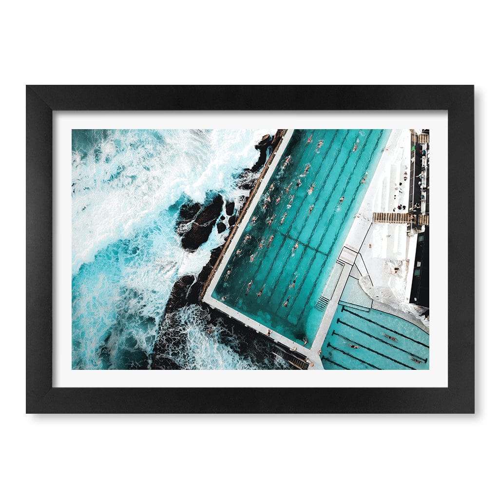 Bondi Icebergs Doing Laps Wall Art Print A4 (21 x 29.7cm) / Matte Black Frame / White Border from our Australian Made Framed Wall Art, Prints & Posters collection by Profile Products (Australia) Pty Ltd