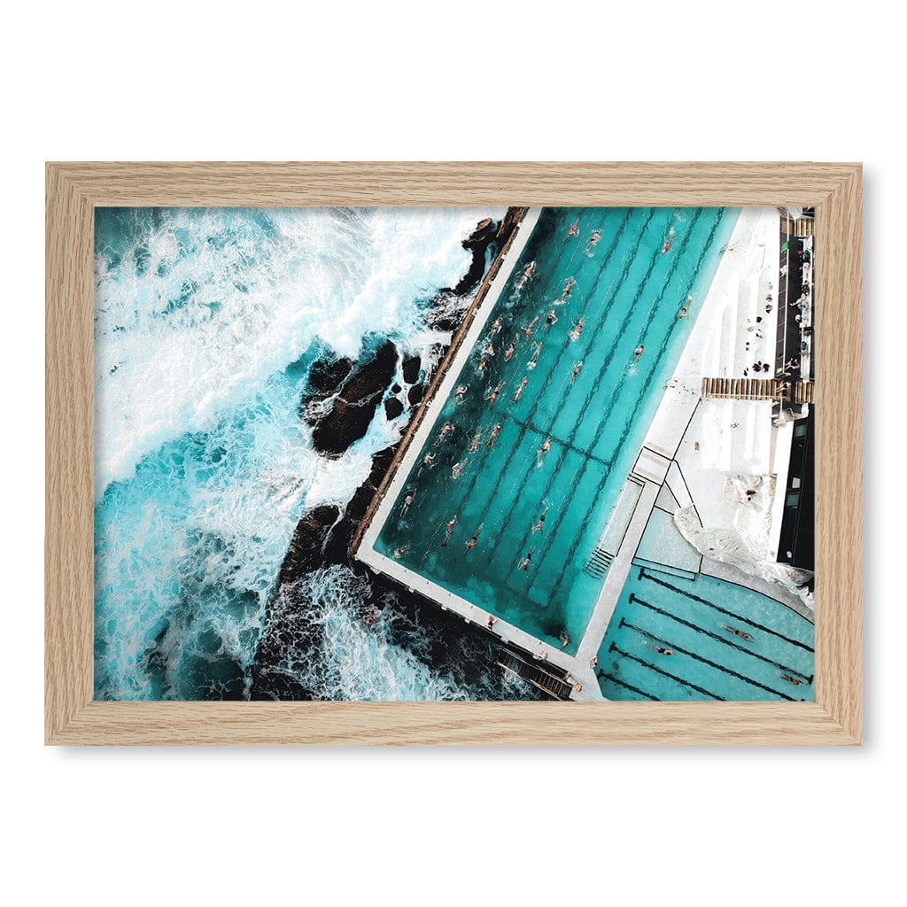 Bondi Icebergs Doing Laps Wall Art Print A4 (21 x 29.7cm) / Natural Oak Frame / No Border from our Australian Made Framed Wall Art, Prints & Posters collection by Profile Products (Australia) Pty Ltd