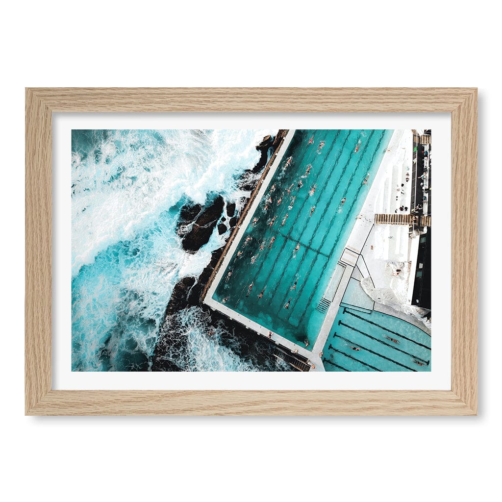 Bondi Icebergs Doing Laps Wall Art Print A4 (21 x 29.7cm) / Natural Oak Frame / White Border from our Australian Made Framed Wall Art, Prints & Posters collection by Profile Products (Australia) Pty Ltd
