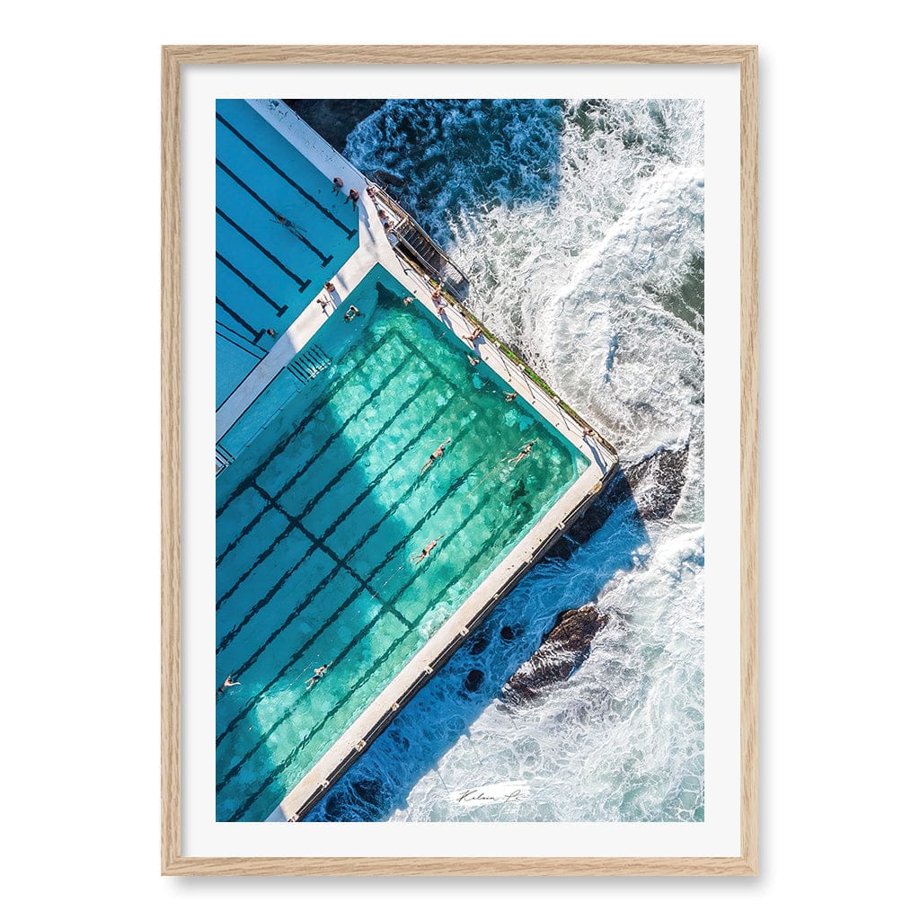 Bondi Icebergs Wall Art Print A1 (59.4 x 84.1cm) / Natural Oak Frame / White Border from our Australian Made Framed Wall Art, Prints & Posters collection by Profile Products (Australia) Pty Ltd