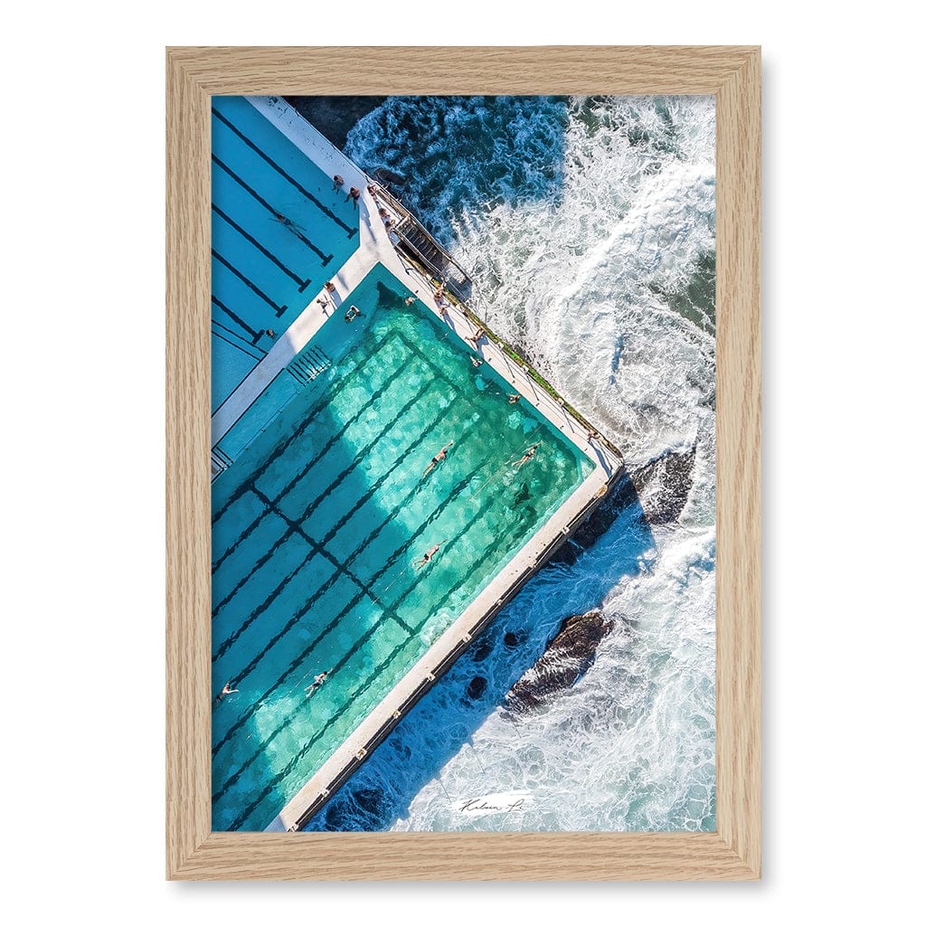 Bondi Icebergs Wall Art Print A4 (21 x 29.7cm) / Natural Oak Frame / No Border from our Australian Made Framed Wall Art, Prints & Posters collection by Profile Products (Australia) Pty Ltd
