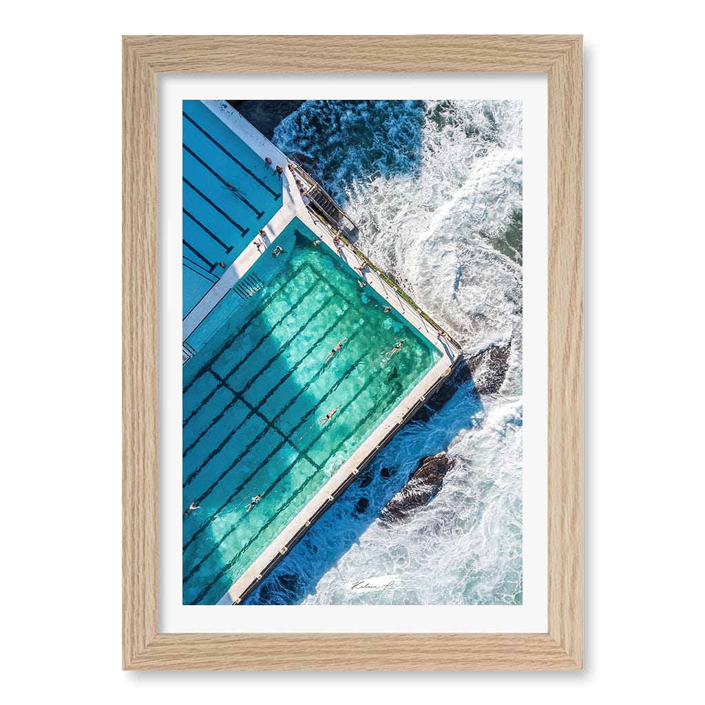Bondi Icebergs Wall Art Print A4 (21 x 29.7cm) / Natural Oak Frame / White Border from our Australian Made Framed Wall Art, Prints & Posters collection by Profile Products (Australia) Pty Ltd