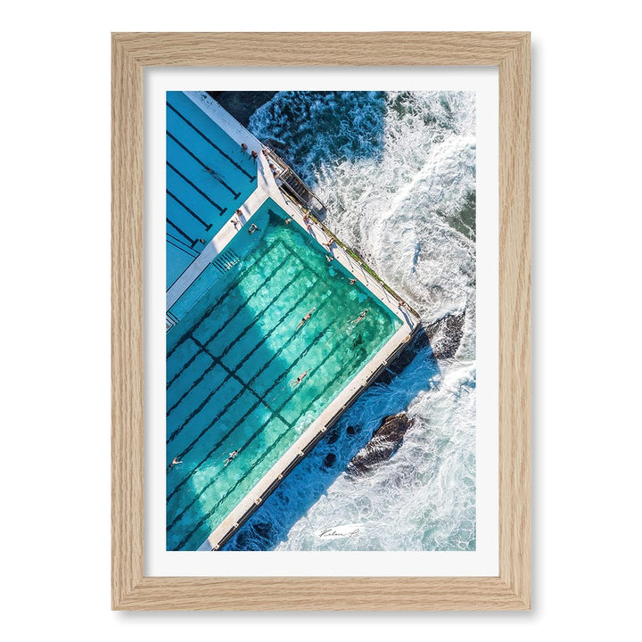 Bondi Icebergs Wall Art Print A4 (21 x 29.7cm) / Natural Oak Frame / White Border from our Australian Made Framed Wall Art, Prints & Posters collection by Profile Products (Australia) Pty Ltd