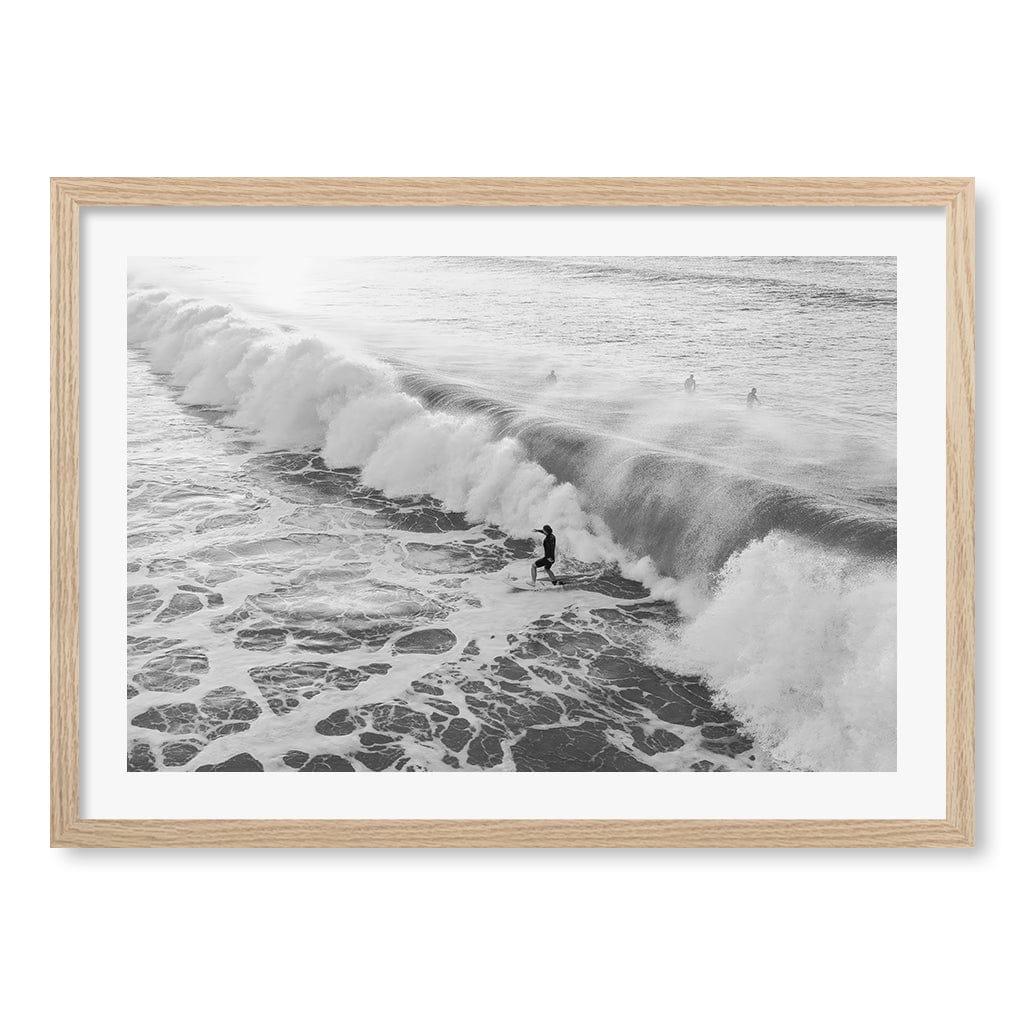 Bondi Surf Break B&W Wall Art Print A2 (42 x 59.4cm) / Natural Oak Frame / White Border from our Australian Made Framed Wall Art, Prints & Posters collection by Profile Products (Australia) Pty Ltd