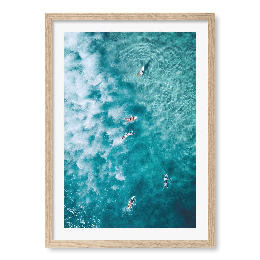 Bondi Surfers Wall Art Print A2 (42 x 59.4cm) / Natural Oak Frame / White Border from our Australian Made Framed Wall Art, Prints & Posters collection by Profile Products (Australia) Pty Ltd