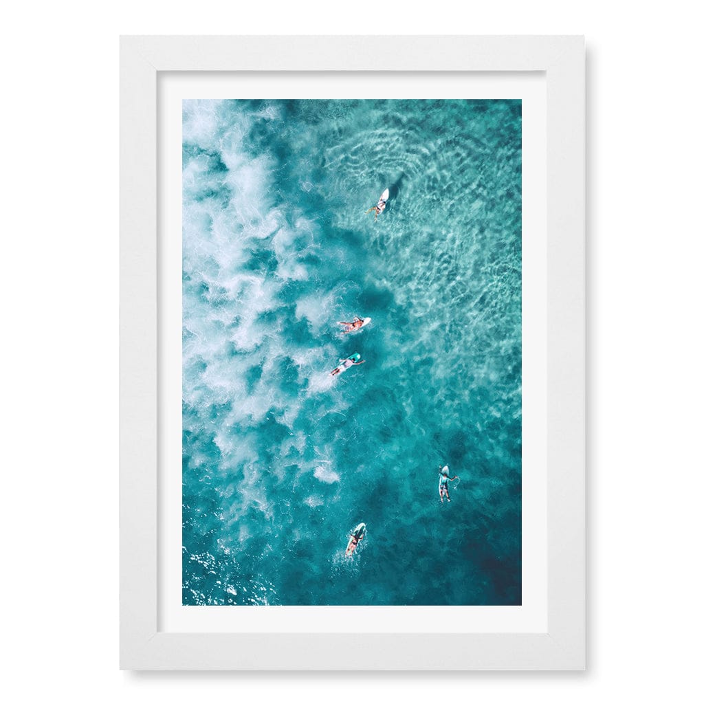 Bondi Surfers Wall Art Print A4 (21 x 29.7cm) / Matte White Frame / White Border from our Australian Made Framed Wall Art, Prints & Posters collection by Profile Products (Australia) Pty Ltd