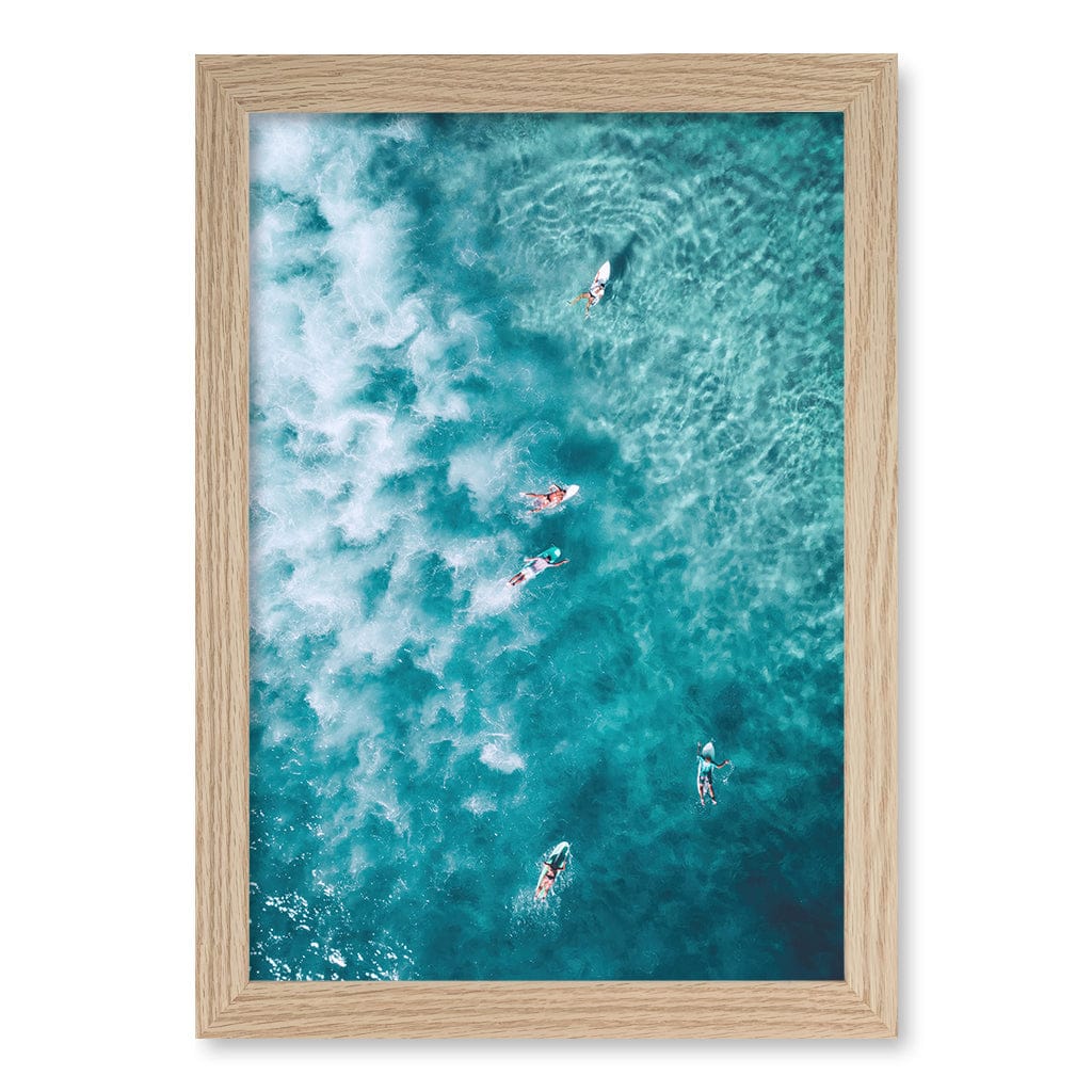 Bondi Surfers Wall Art Print A4 (21 x 29.7cm) / Natural Oak Frame / No Border from our Australian Made Framed Wall Art, Prints & Posters collection by Profile Products (Australia) Pty Ltd