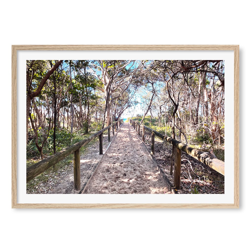 Byron Beach Path 2 Wall Art Print A1 (59.4 x 84.1cm) / Natural Oak Frame / White Border from our Australian Made Framed Wall Art, Prints & Posters collection by Profile Products (Australia) Pty Ltd