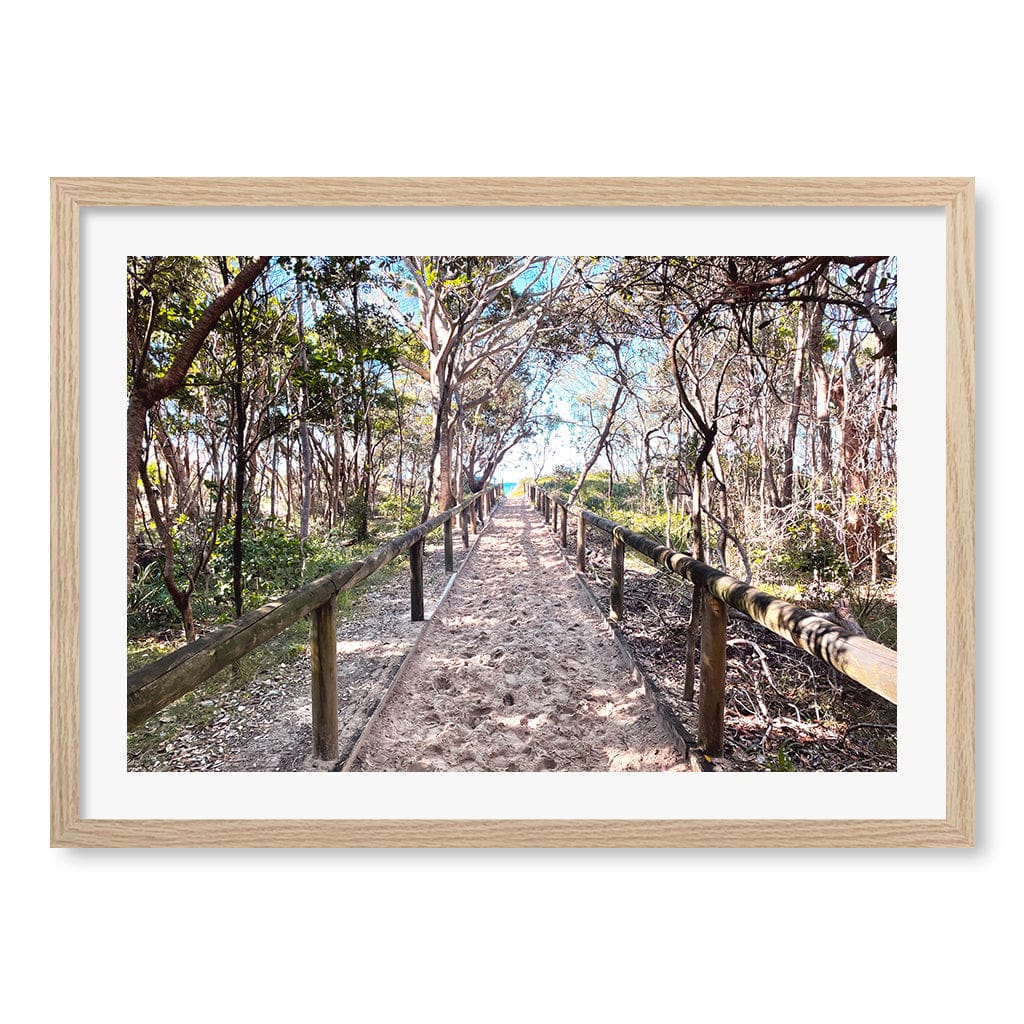 Byron Beach Path 2 Wall Art Print A2 (42 x 59.4cm) / Natural Oak Frame / White Border from our Australian Made Framed Wall Art, Prints & Posters collection by Profile Products (Australia) Pty Ltd
