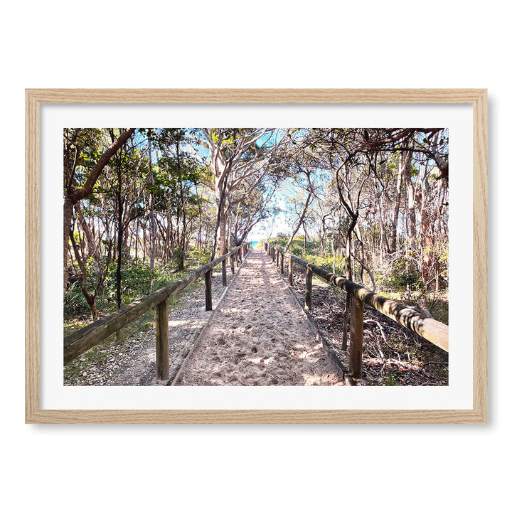 Byron Beach Path 2 Wall Art Print A2 (42 x 59.4cm) / Natural Oak Frame / White Border from our Australian Made Framed Wall Art, Prints & Posters collection by Profile Products (Australia) Pty Ltd