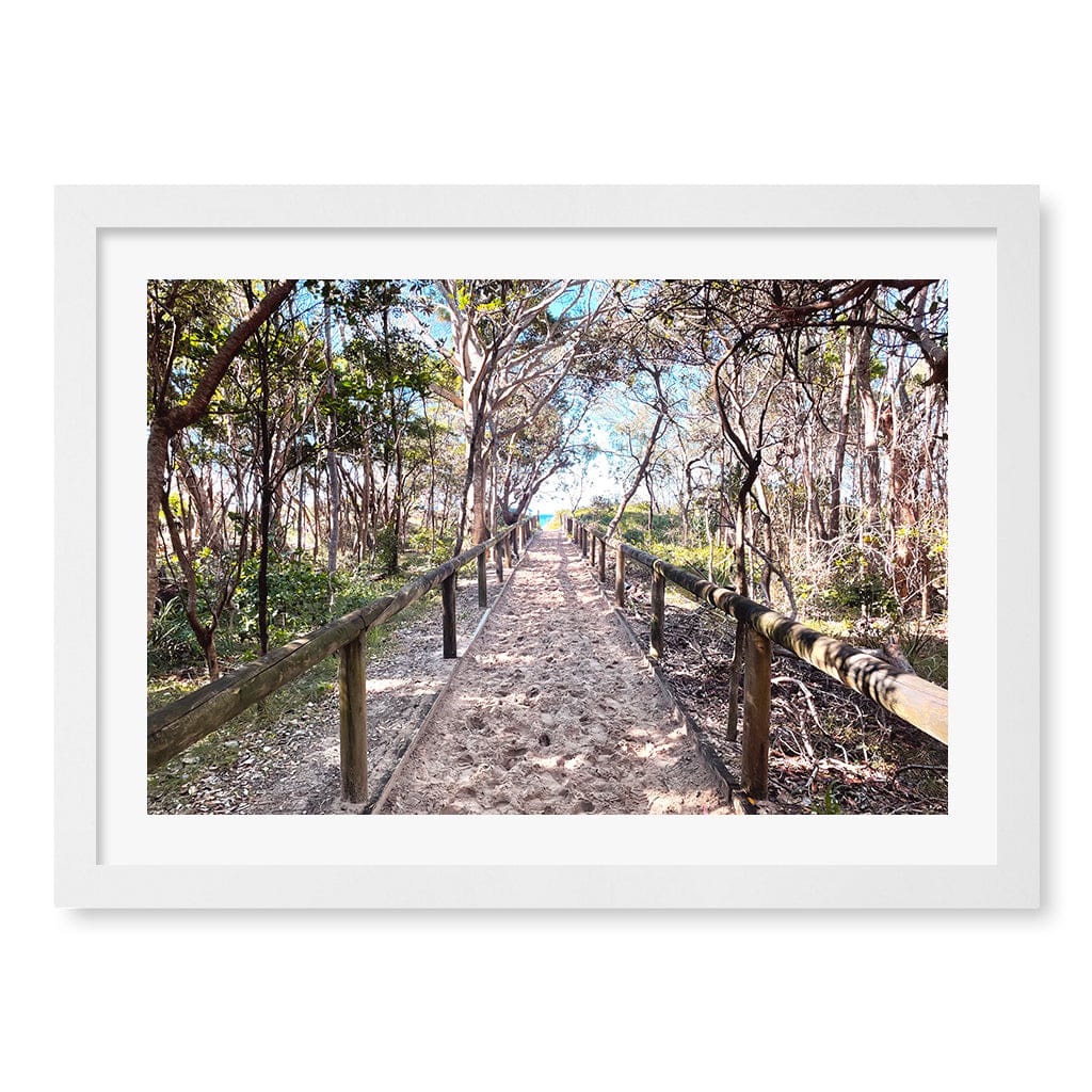 Byron Beach Path 2 Wall Art Print A3 (29.7 x 42cm) / Matte White Frame / White Border from our Australian Made Framed Wall Art, Prints & Posters collection by Profile Products (Australia) Pty Ltd