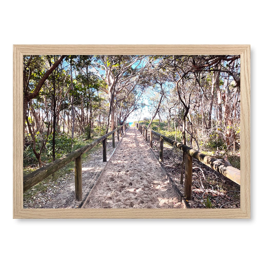 Byron Beach Path 2 Wall Art Print A3 (29.7 x 42cm) / Natural Oak Frame / No Border from our Australian Made Framed Wall Art, Prints & Posters collection by Profile Products (Australia) Pty Ltd