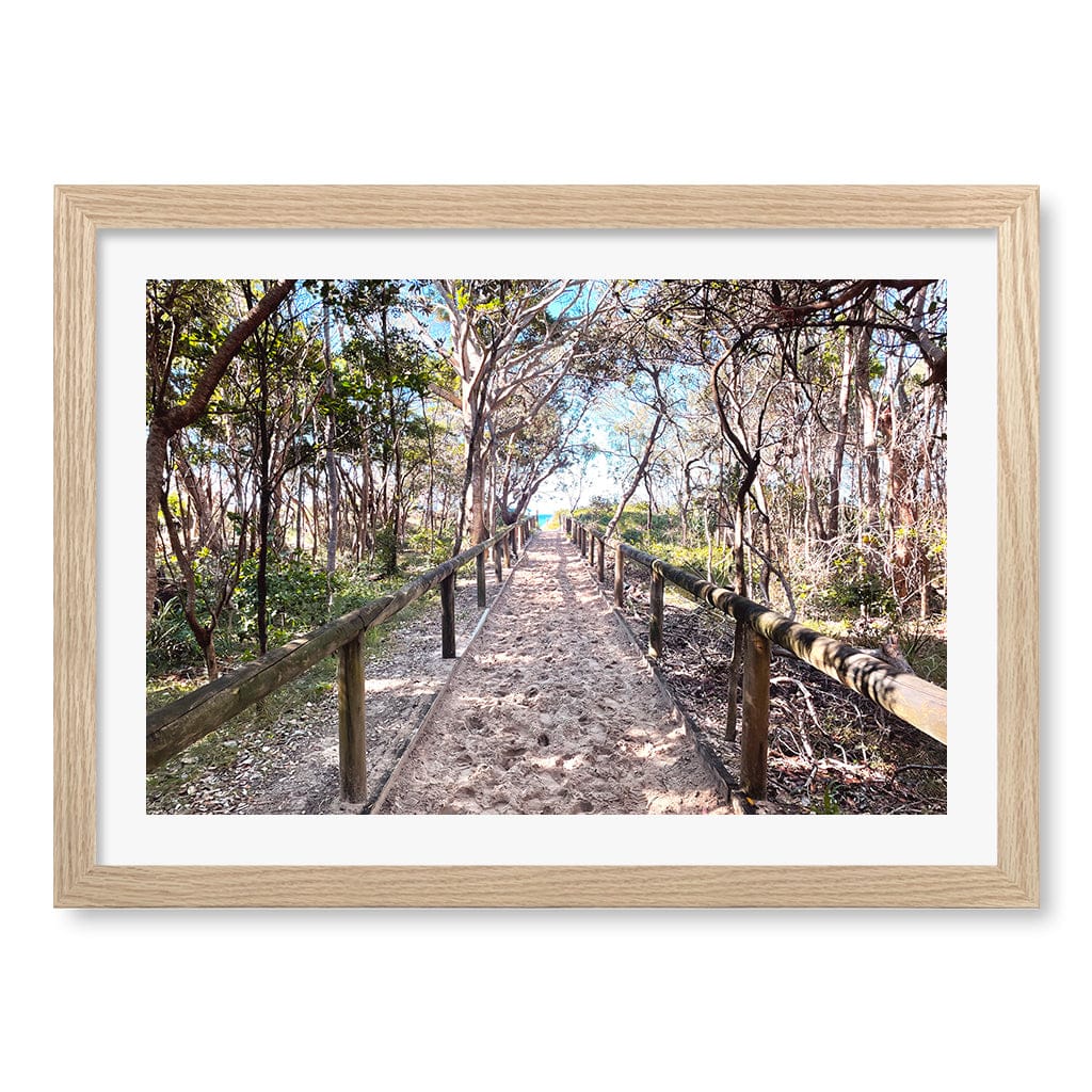 Byron Beach Path 2 Wall Art Print A3 (29.7 x 42cm) / Natural Oak Frame / White Border from our Australian Made Framed Wall Art, Prints & Posters collection by Profile Products (Australia) Pty Ltd