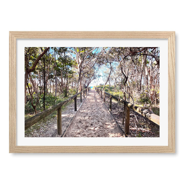 Byron Beach Path 2 Wall Art Print A3 (29.7 x 42cm) / Natural Oak Frame / White Border from our Australian Made Framed Wall Art, Prints & Posters collection by Profile Products (Australia) Pty Ltd