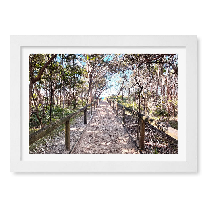 Byron Beach Path 2 Wall Art Print A4 (21 x 29.7cm) / Matte White Frame / White Border from our Australian Made Framed Wall Art, Prints & Posters collection by Profile Products (Australia) Pty Ltd