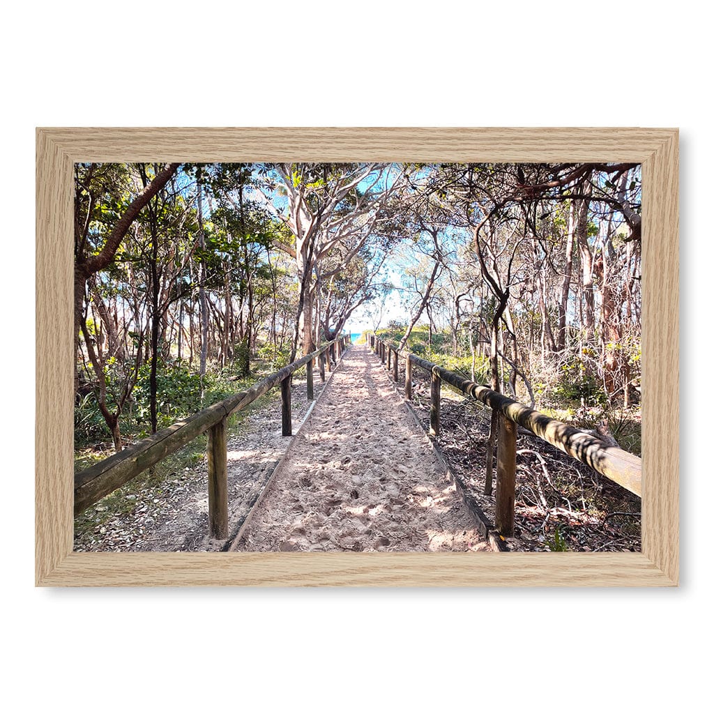 Byron Beach Path 2 Wall Art Print A4 (21 x 29.7cm) / Natural Oak Frame / No Border from our Australian Made Framed Wall Art, Prints & Posters collection by Profile Products (Australia) Pty Ltd