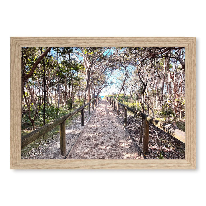 Byron Beach Path 2 Wall Art Print A4 (21 x 29.7cm) / Natural Oak Frame / No Border from our Australian Made Framed Wall Art, Prints & Posters collection by Profile Products (Australia) Pty Ltd