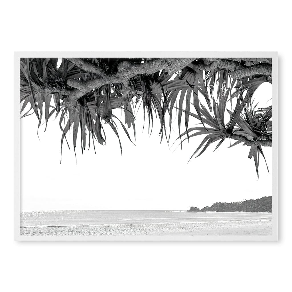 Byron Beach View B&W Wall Art Print A1 (59.4 x 84.1cm) / Matte White Frame / No Border from our Australian Made Framed Wall Art, Prints & Posters collection by Profile Products (Australia) Pty Ltd