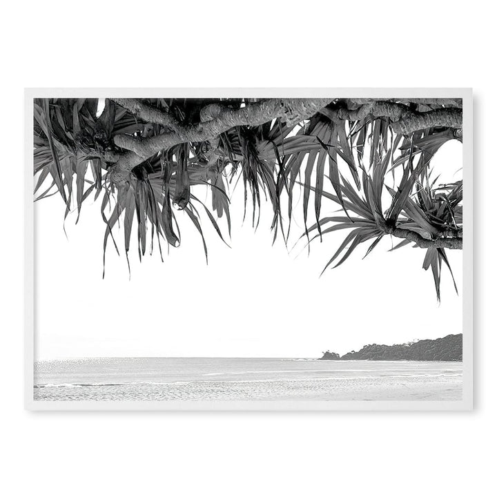 Byron Beach View B&W Wall Art Print A1 (59.4 x 84.1cm) / Matte White Frame / No Border from our Australian Made Framed Wall Art, Prints & Posters collection by Profile Products (Australia) Pty Ltd